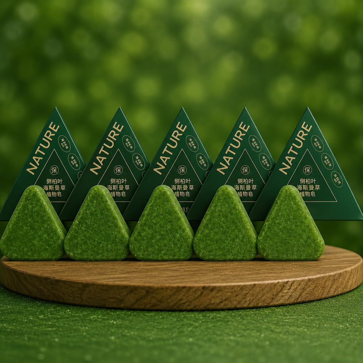 Nature Botanical Plant Based Soap | Green Herbal Cleansing Bath Bar with Arborvitae Leaf & Hasmane Grass | Triangle Shape Soap Set for Men Women-image-17