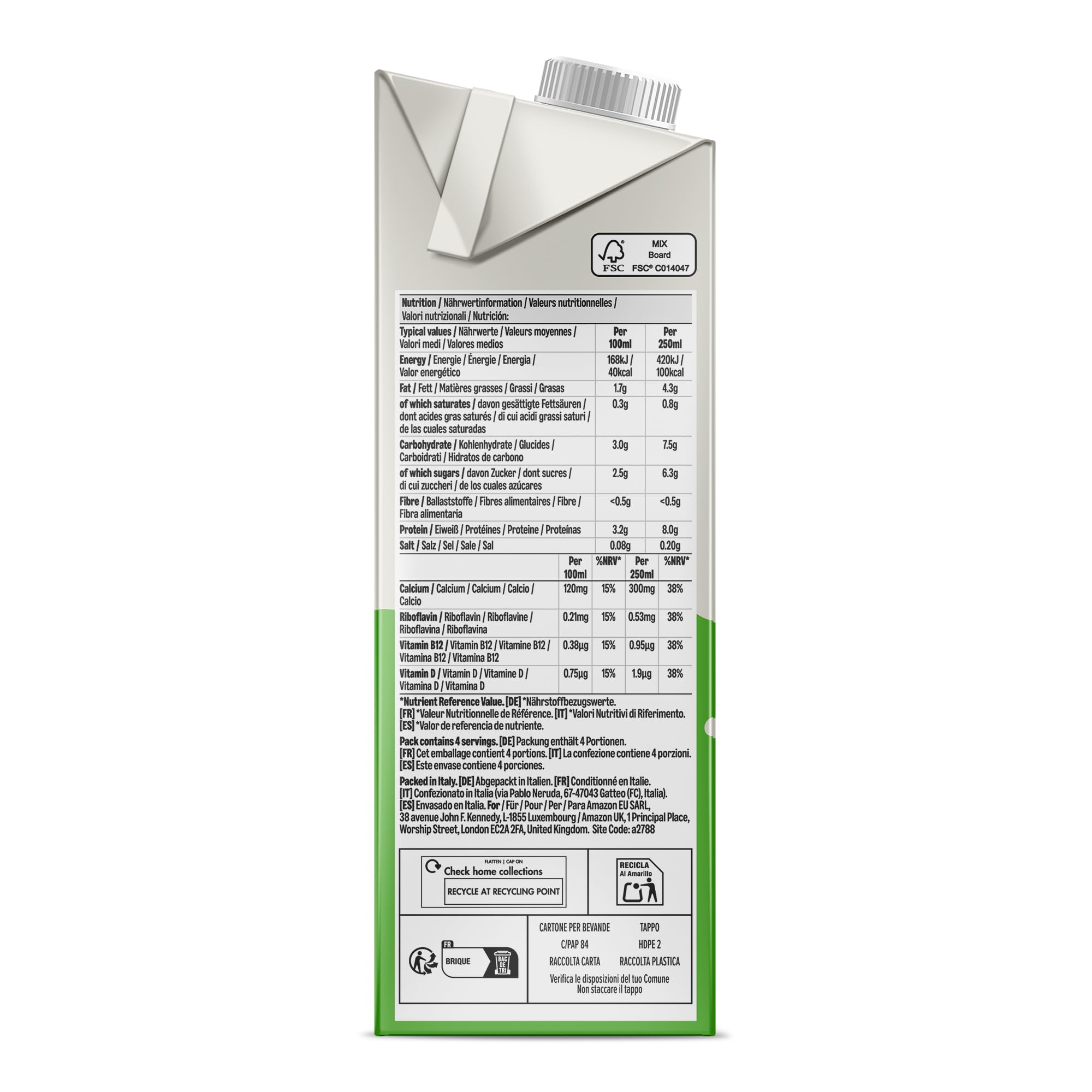 by Amazon Con Azúcar Bebida De Soja, 6 x 1L