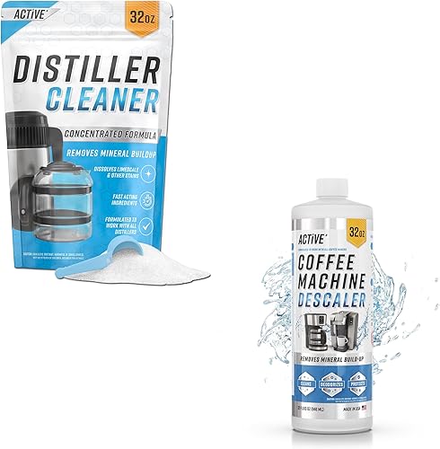 ACTIVE Limpiador de destilador y descalcificador de máquina de café, incluye polvo de limpieza de destilador de 2 libras y líquido de limpieza para