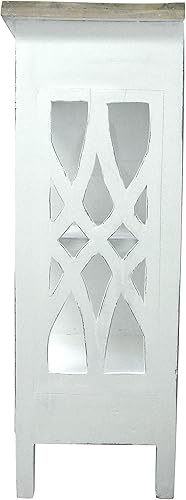 Miniatura 5 de Sunset Trading Cottage - Consola de exhibición de celosía de 59 pulgadas  6 estantes cajones  Aparador de madera de caoba maciza blanca envejecida