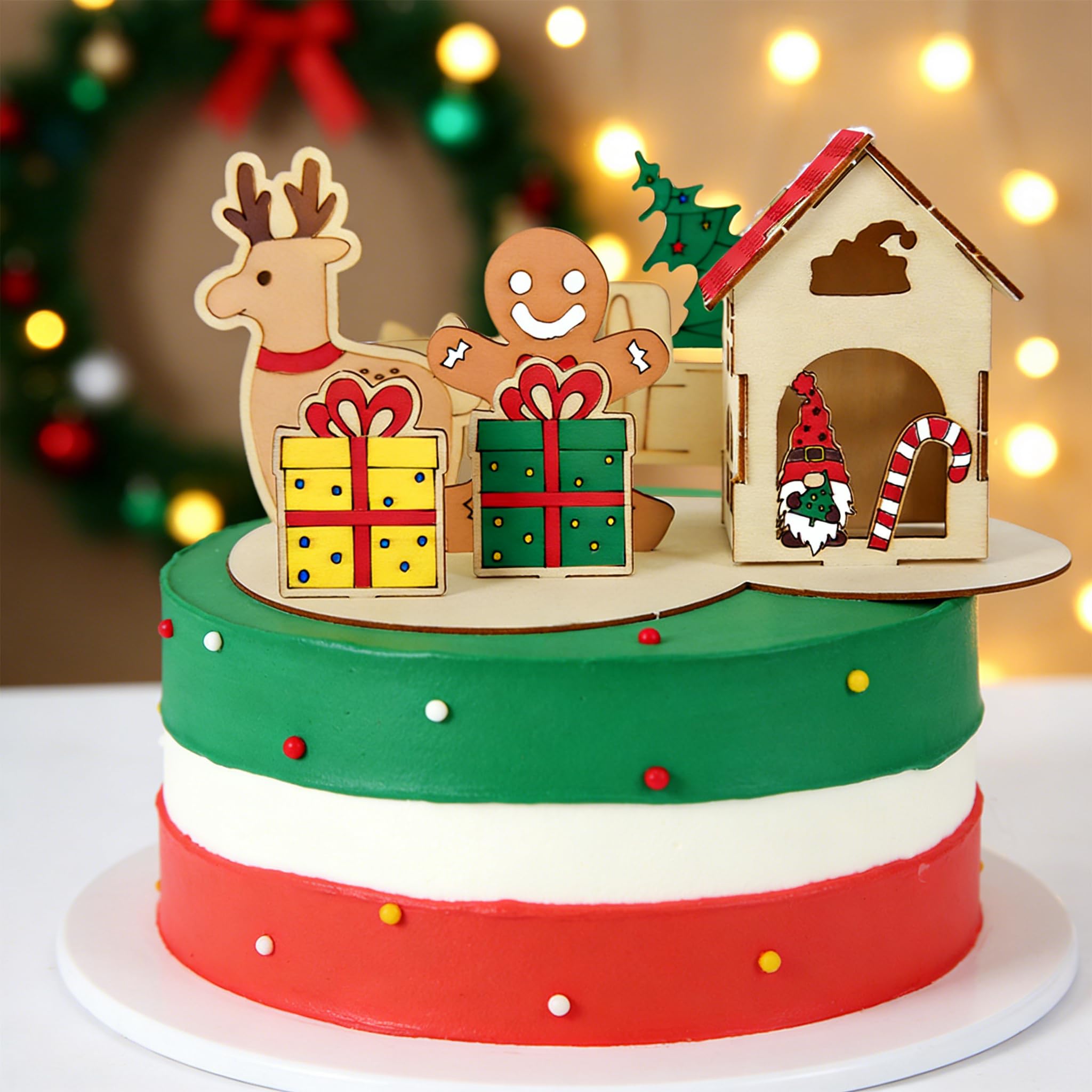 BACH AND BOOZY Gingerbread Man Christmas House Cake Toppers Winter Wonderland Cake Topper Picks for Christmas Theme Party Winter Wonderland for Birthday Party Supplies