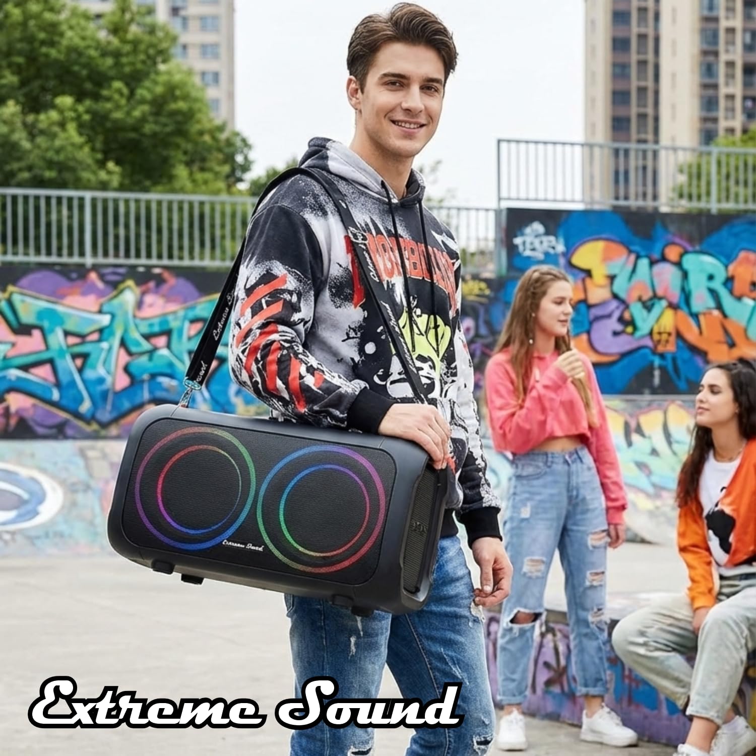 Cassa Portatile Bluetooth Ricaricabile – KIT Karaoke + 2 Microfoni - Autonomia fino a 48 ore - Radio FM, TWS, USB, AUX LED RGB, 2 Subwoofer16 cm -