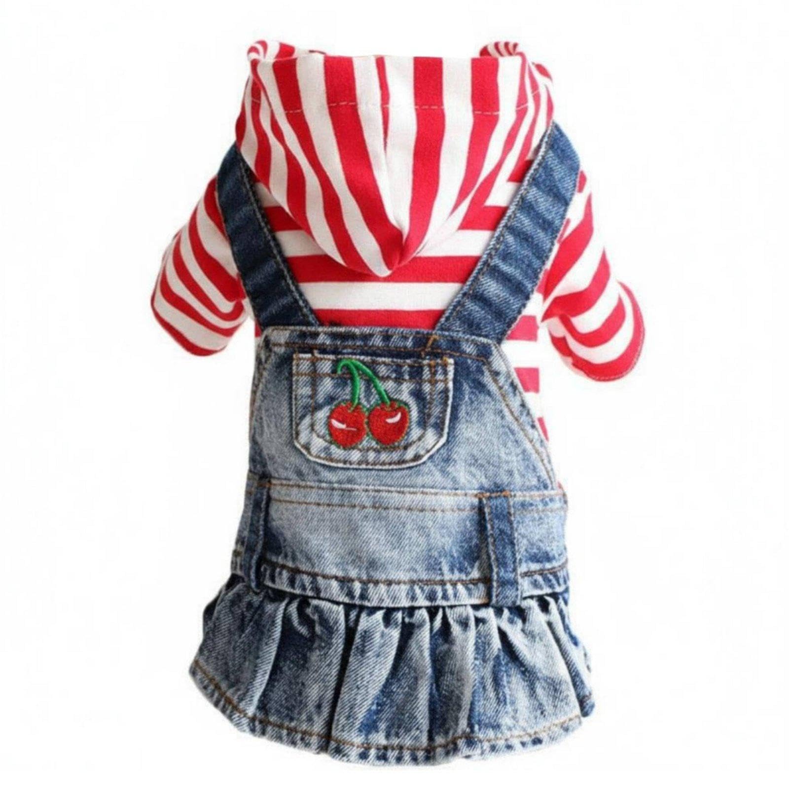 Embroidered Denim Pet Skirt Comfortable Fit Denim Dog Dress Machine Washable Puppy Party Skirt for Small Dogs, Young Dogs, Photo Shoots, Parties XL Red Stripe-Cherry|Pet Supplies| Dog Sup-image-31