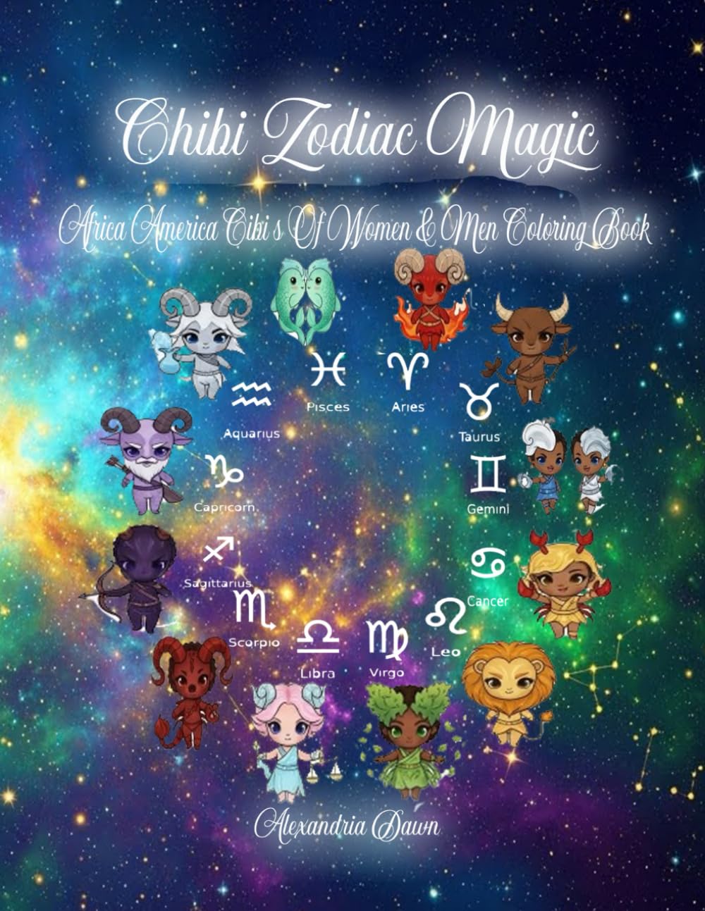 Chibi Zodiac Magic: African American Chibi Of Women & Men Coloring Book
