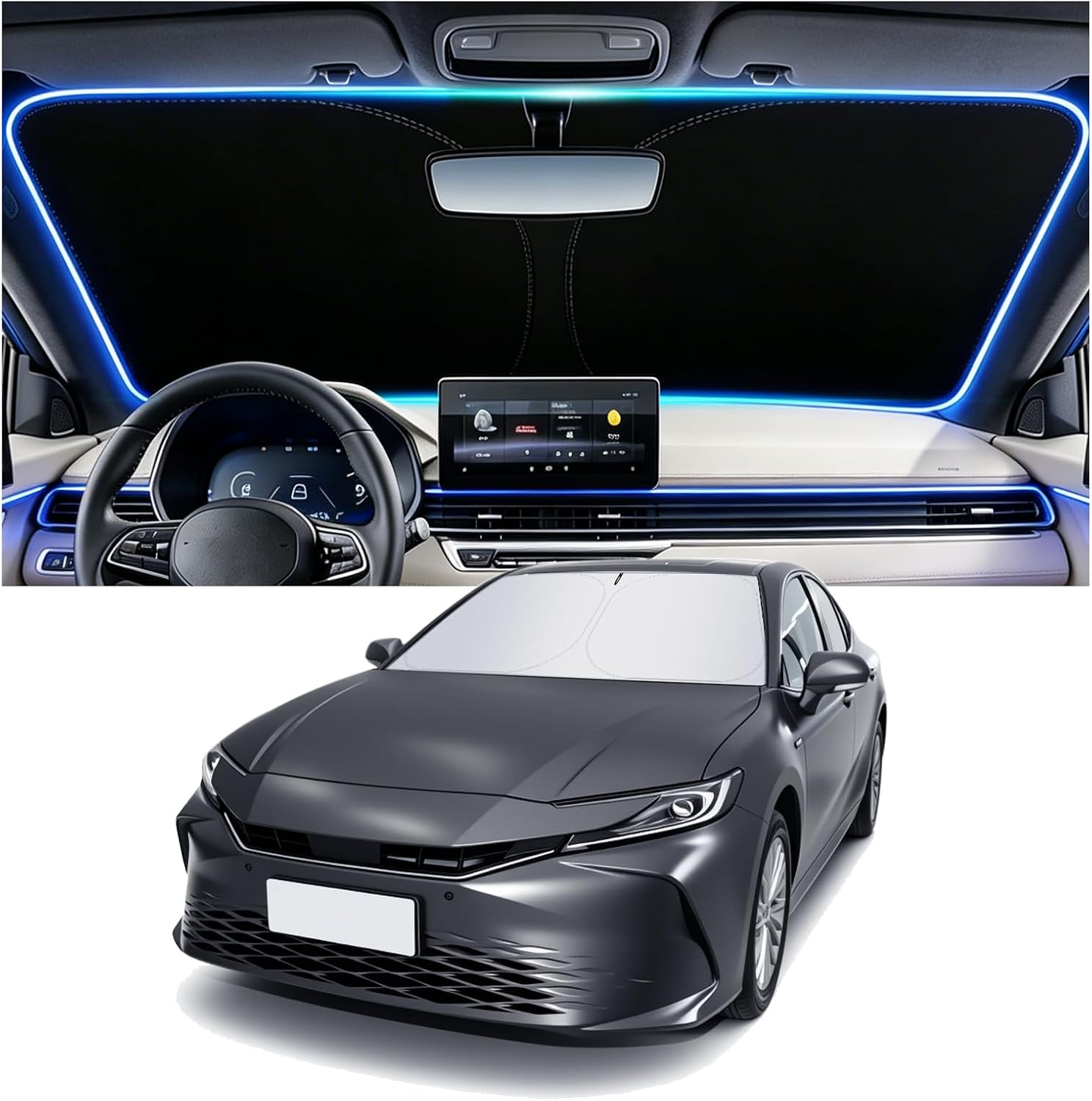 Car Windshield Sun Shade Compatible with Toyota 2025-2026 Camry,Oxford Cloth Windshield Cover Sun Shade with Storage Bag,Foldable Sunshade for Car Windshields Keeps Interior Cool