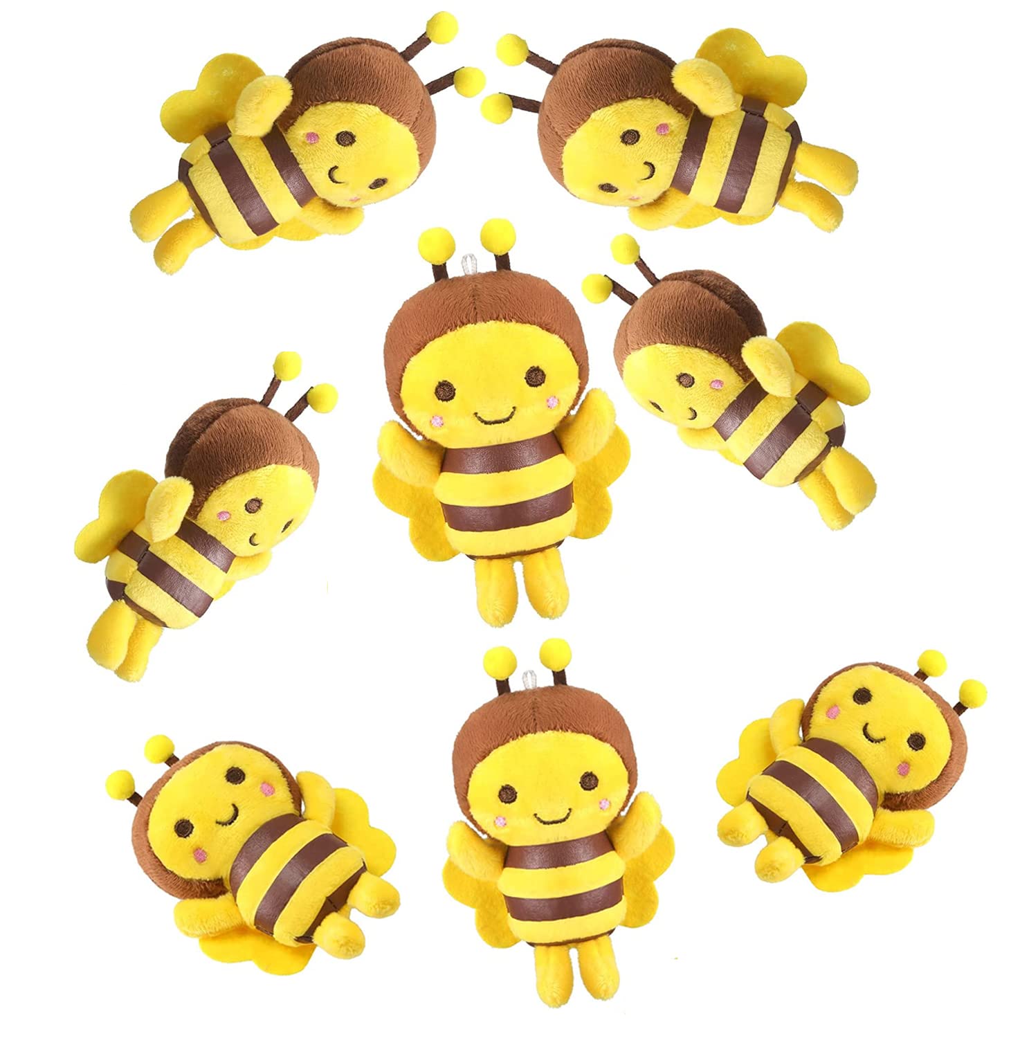 Azonee 8 Pcs 5 Inch Stuffed Bees Plush Soft Bees Small Bee Stuffed Animal Realistic Cartoon Little Honey Bee Stuffed Toy Adorable Bee Doll for Bee Birthday Party Decorations DIY