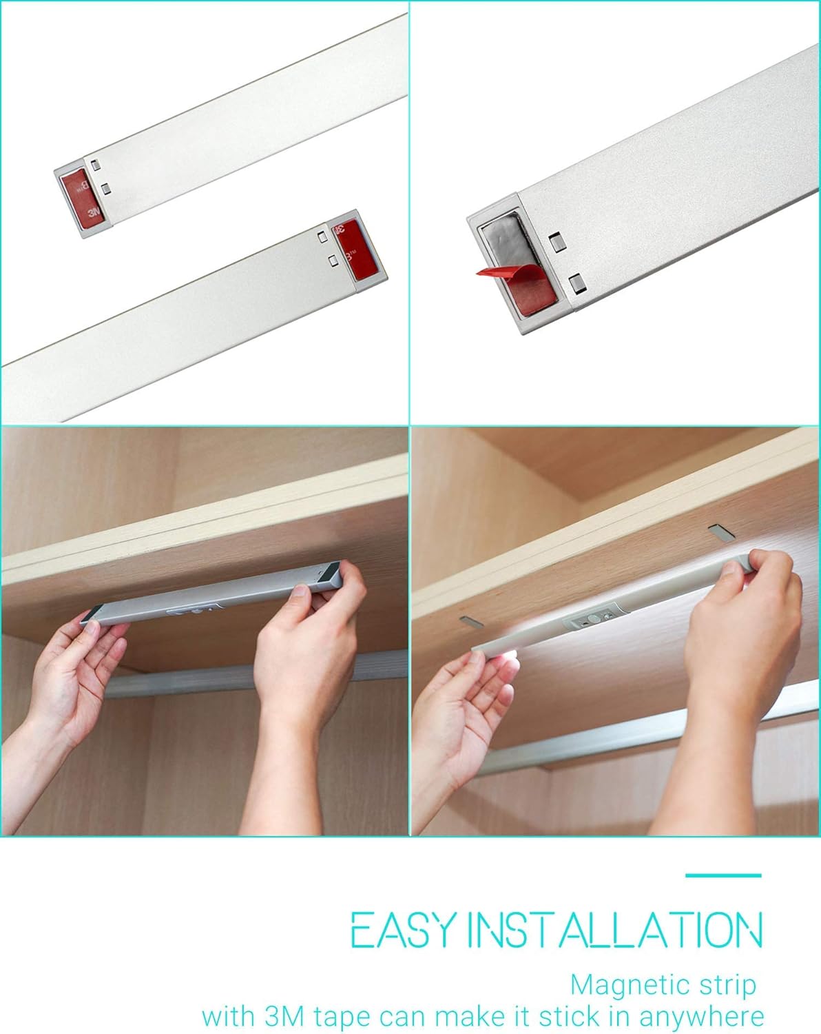 Joyzy Motion Sensor Closet Lighting Eye Protection Design for Under Cabinet Lights Automatic Wireless Lighting, LED Rechargeable Night Lighting for Wardrobe Pantry Light