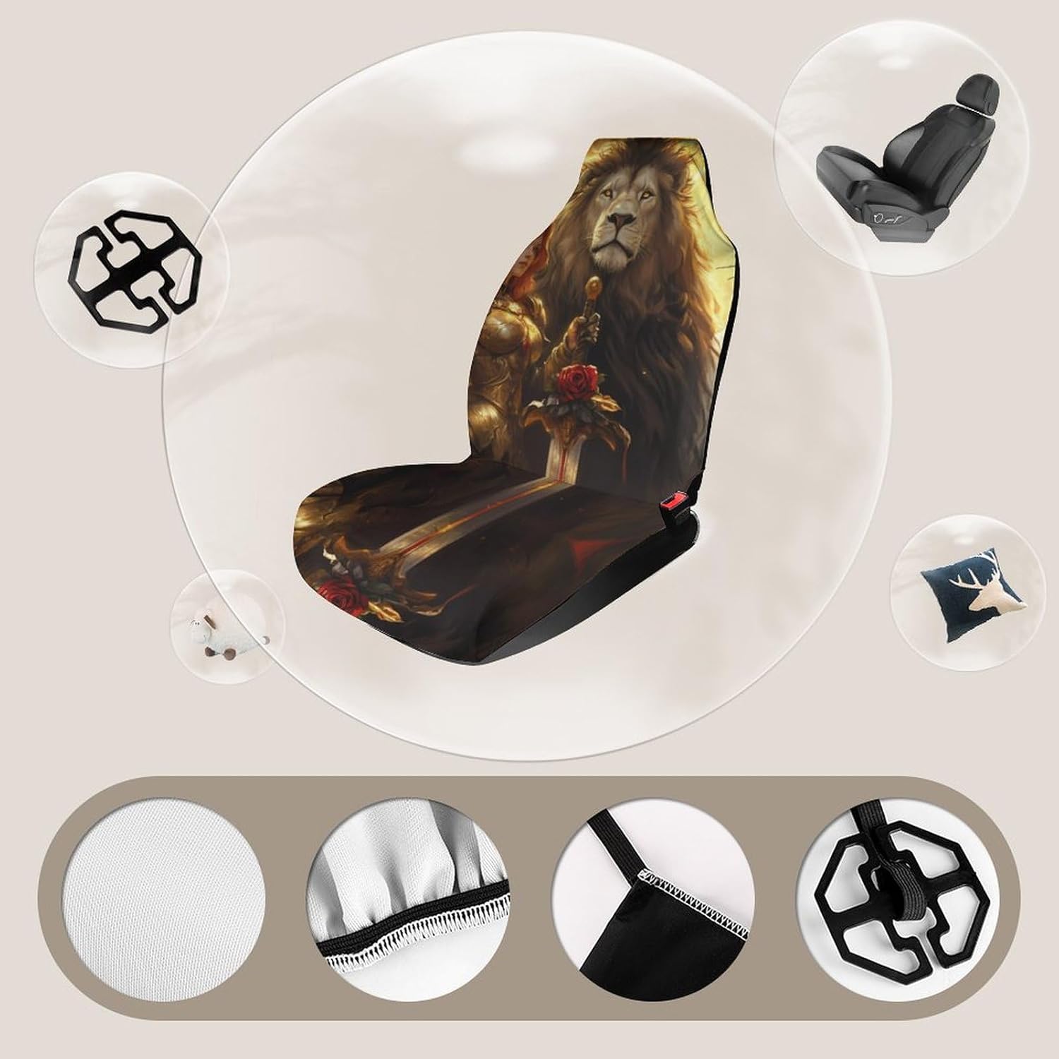 Lion and God Woman Warriores of God Car Seat Covers Universal Car Front Seats Protector Auto Interior Accessories 1PCS