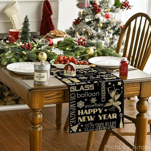 Miniatura 2 de Artoid Mode Cheers Firework 2025 - Camino de mesa con lema de Año Nuevo, decoración de mesa de comedor de cocina de invierno de temporada para