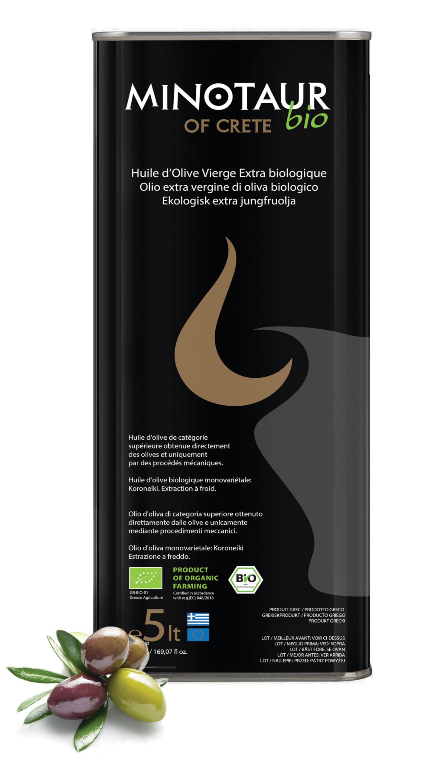 Minotaur of Crete | BIO Olio di oliva extra vergine di Creta | Estratto a freddo | Latta da 5 litri (5L), Raccolto 2025-26