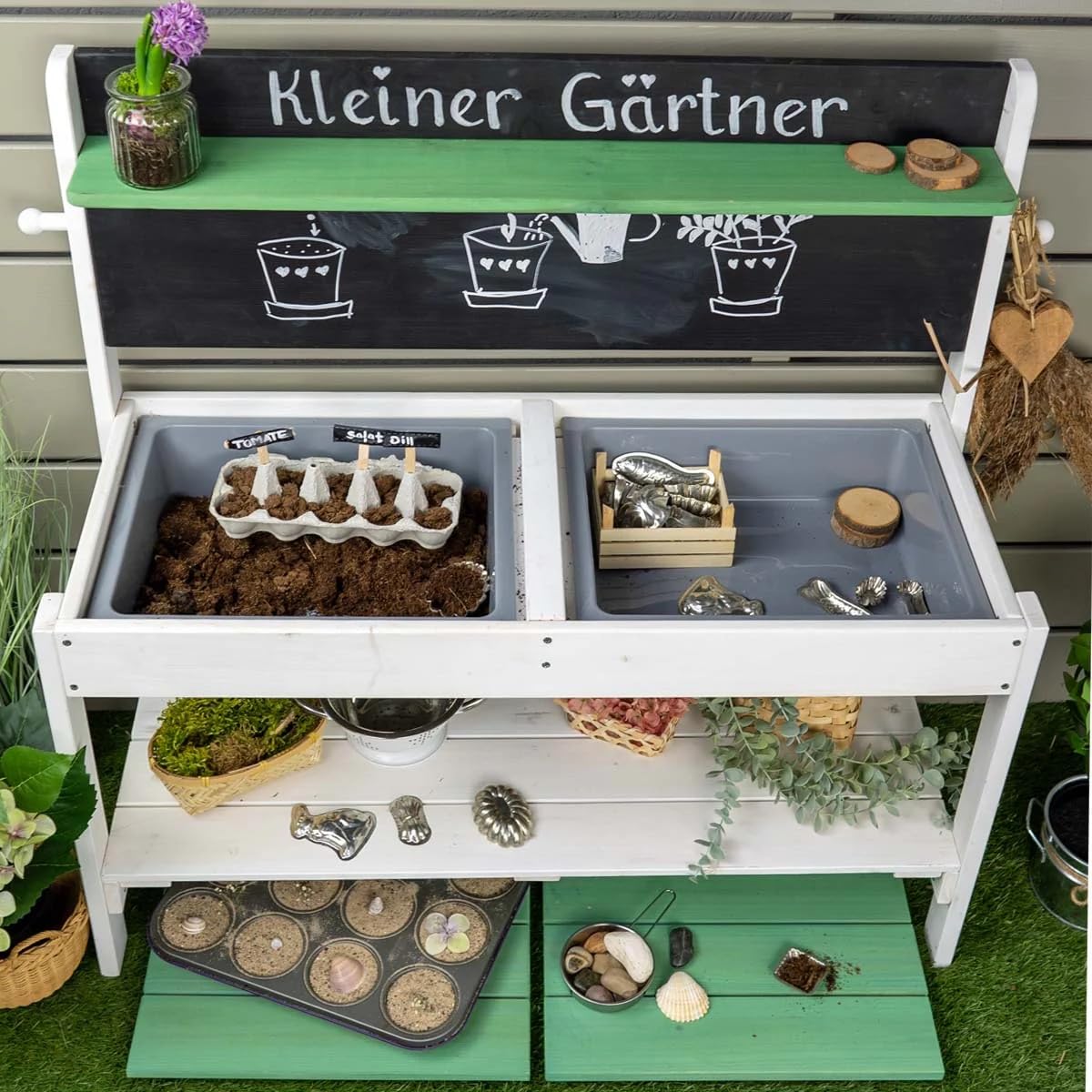 Meppi Matschküche aus Holz - Outdoorküche für Kinder - Pflanztisch - Basteltisch Outdoor