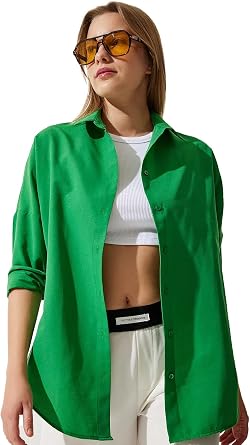 BIG DART Oversized Button Down Shirts for Women, Dressy Casual Long Sleeve Blouses Summer Tops Tunics