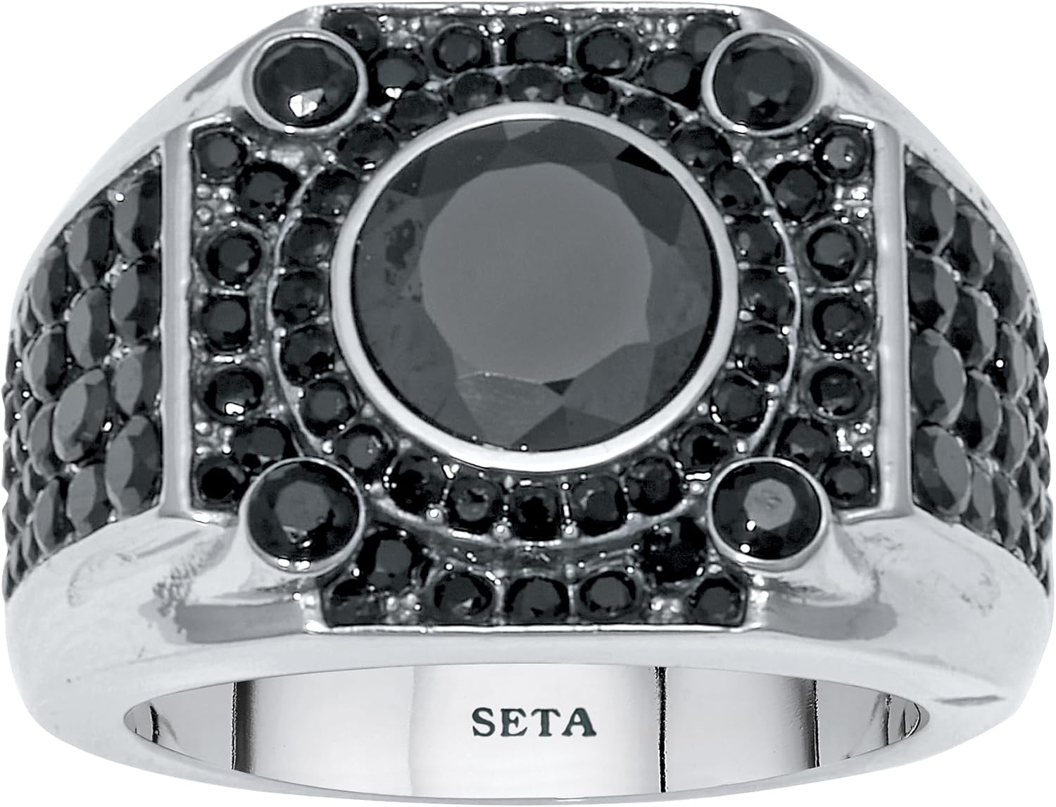 Stainless Steel Round Black Cubic Zirconia Ring Sizes 8-13