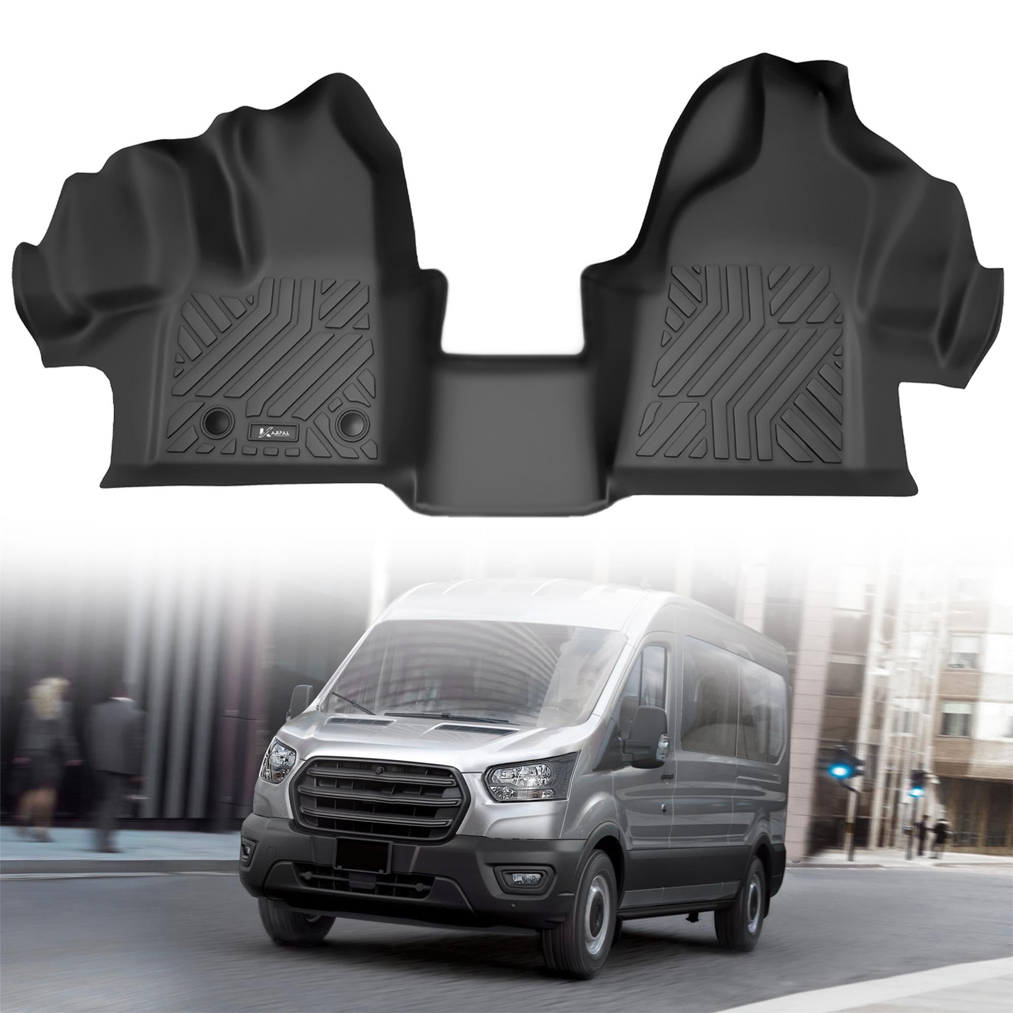 KARPAL Floor Mats for 2015-2021 Ford Transit 150/250/350/350HD w/Carpet Flooring (No Fit Transit Connect), Custom Fit TPE All Weather Ford Transit Accessories Front Floor Liner