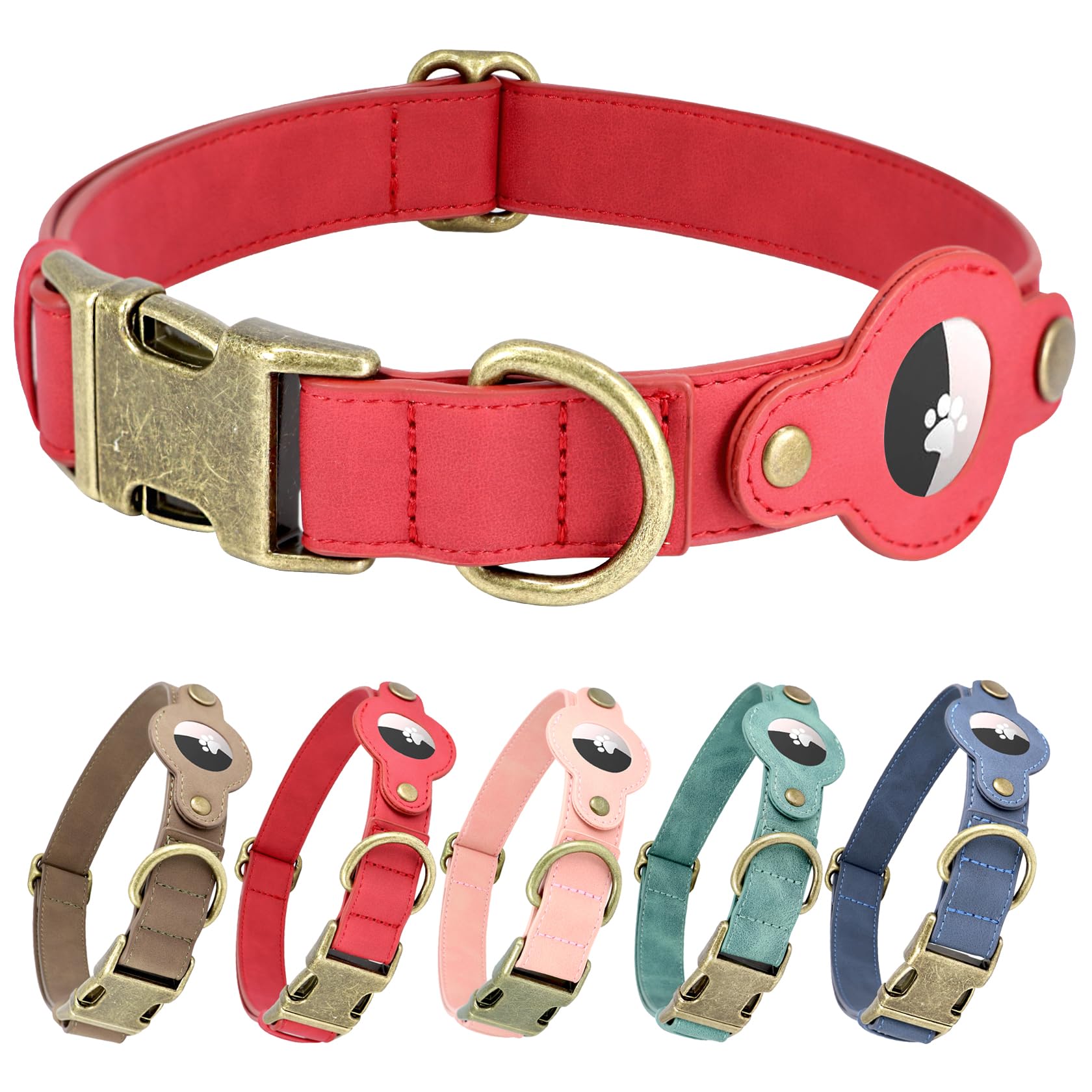 Collier AirTag pour petit chien en cuir rouge de haute qualité
