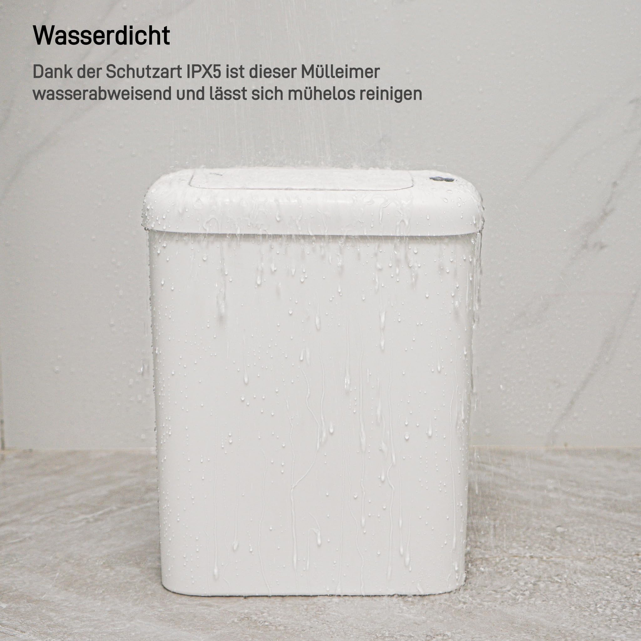 EKO Automatischer Badezimmer-Mülleimer mit Deckel, 10L Schlanker Sensor Abfalleimer, Wasserdichter Bewegungssensor-Kosmetikeimer für Bad, Büro und Küche, Soft Close, Weiß, Hochwertiger Kunststoff