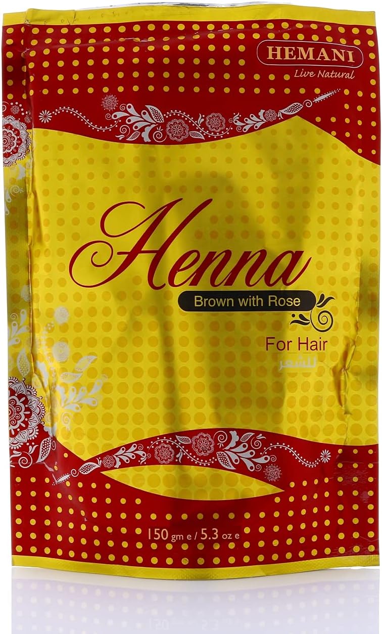 Hemani Natural Henna Powder - 100% Natural and Organic Hair Dye (Brown with Rose) - 5.3oz/150g