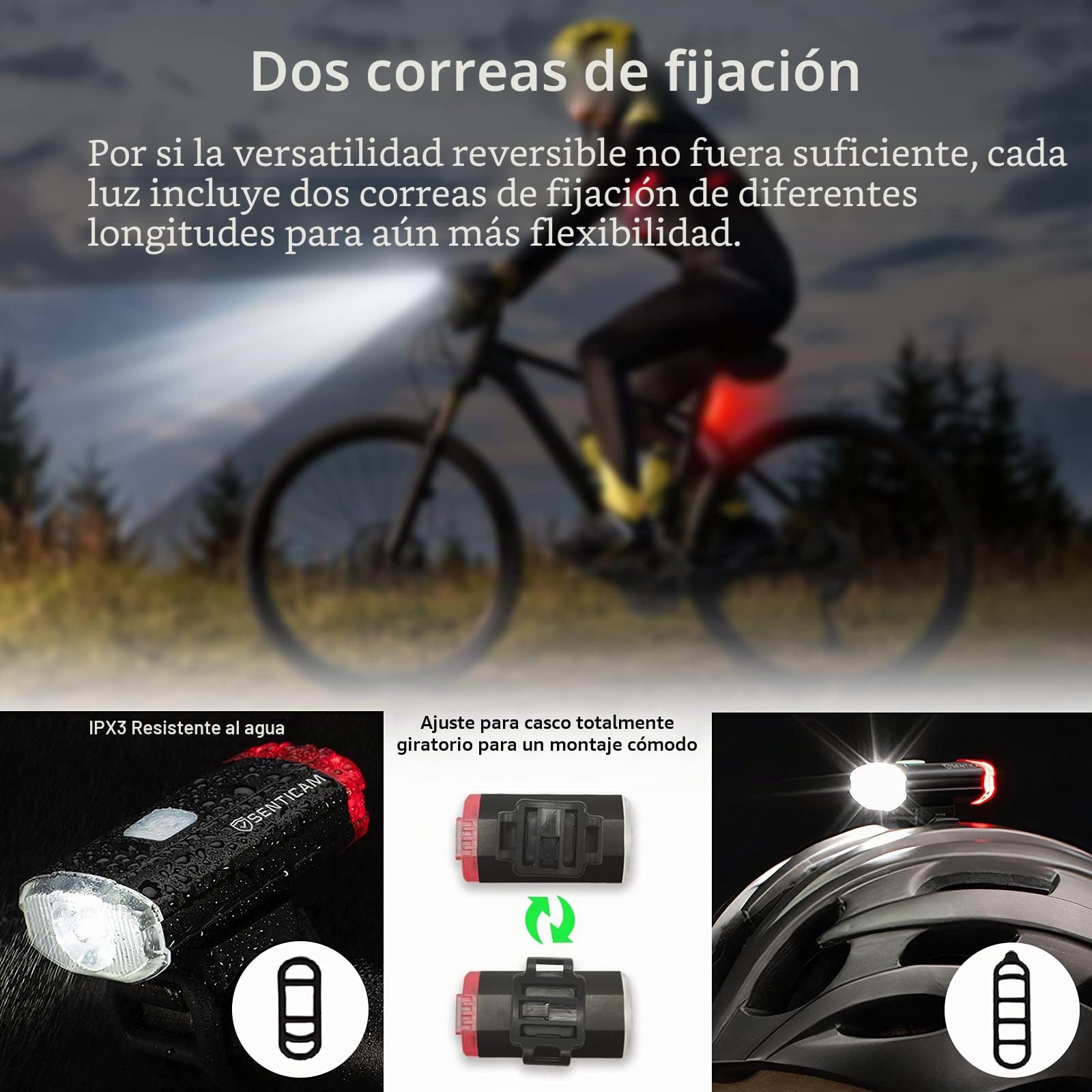 linterna recargable USB para casco de bicicleta, doble luz frontal y trasera para ciclo, resistente al agua IPX3, antorcha portátil para ciclistas de carretera