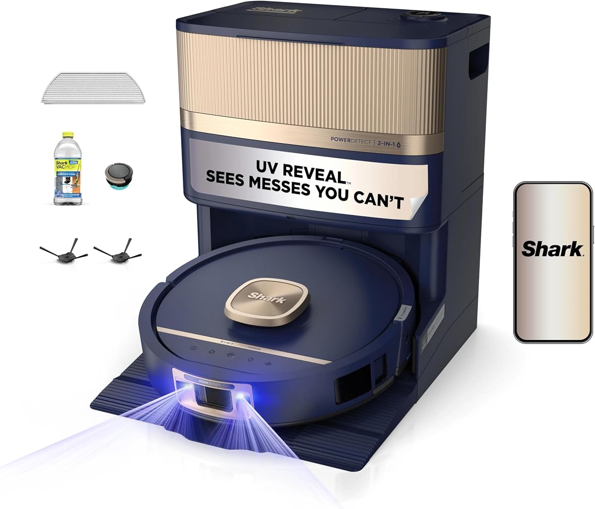 Shark UV Reveal PowerDetect Robot Vacuum,Deep Harbor, RV3025XEUSBL | UV Stain Detect, HyperSonic Mopping, PowerDetect Tech, NeuroNav AI, Heated NeverTouch Pro Base (Wash/Dry, Self-Empty)