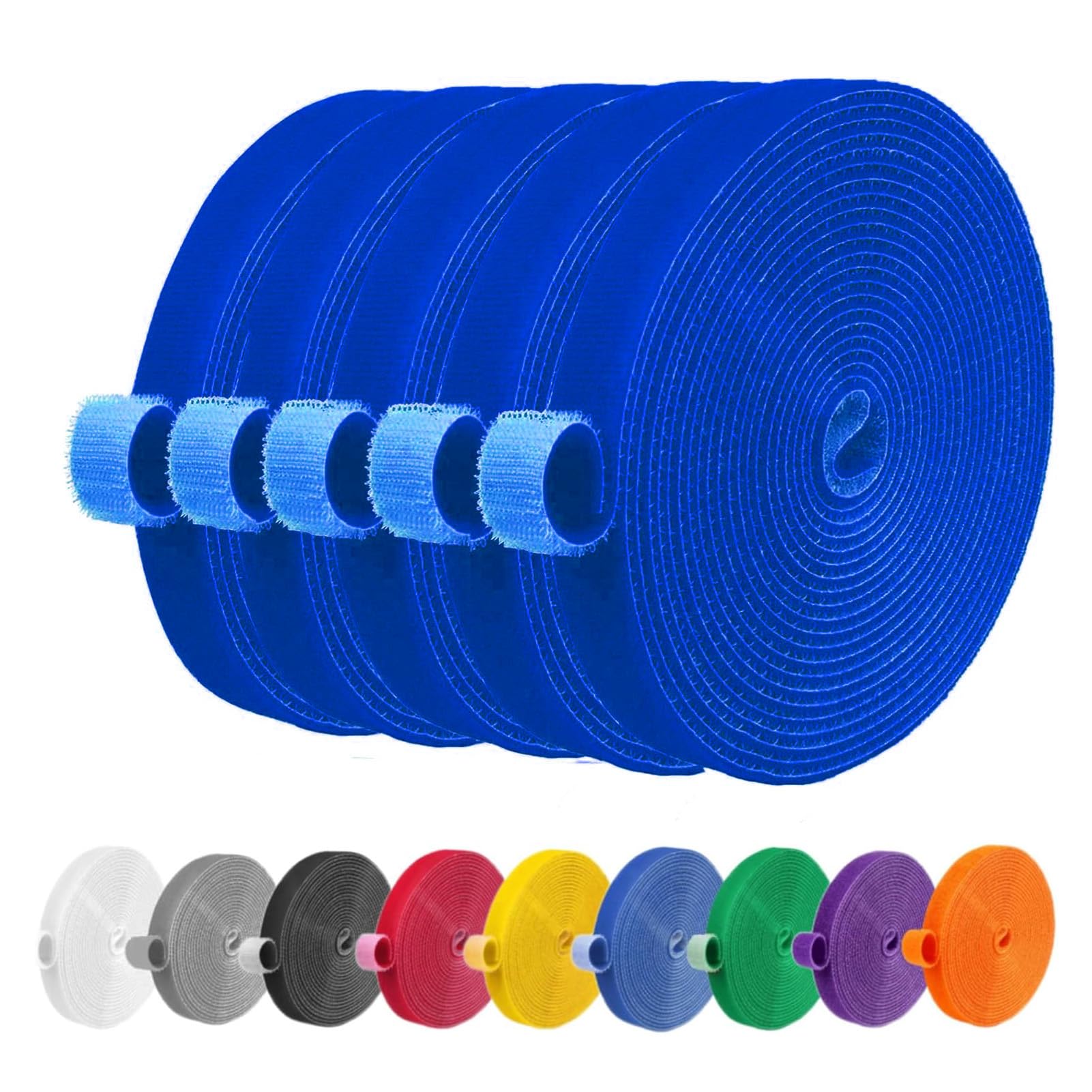 IFNOW 32FT Reusable Fastening Tape Cable Ties Double-Sided Hook-and-Loop Cable Management Tape Strength and Durability 0.4''/Width (5, Blue)