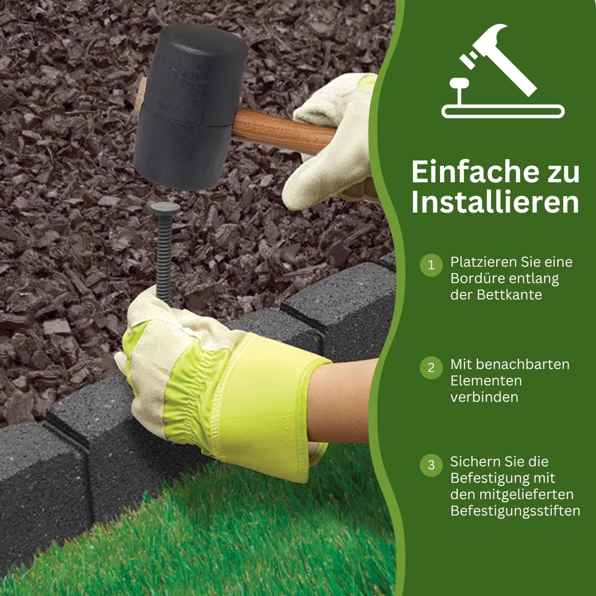 4 x Flexible Rasenkante Kunststoff 120 x 8 cm Hoch - Garten Beeteinfassung Flexibel - Grau Mähkante - Rasenkanten aus Recycling-Material – Beetumrandung Frostbestandig - Pflastersteinen