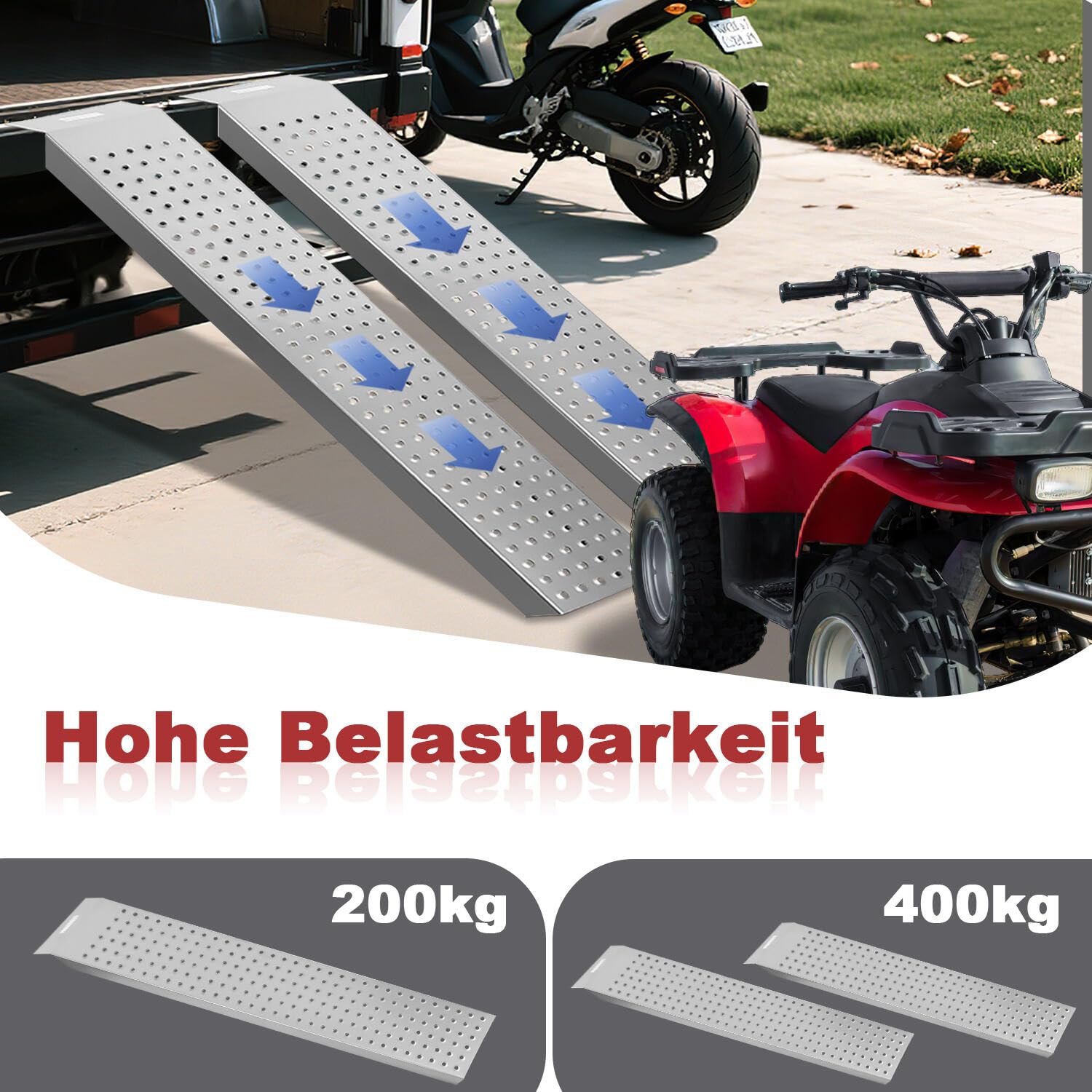 Sonnewelt Rampa de acceso de acero para remolque, 400 kg, para motocicleta, ATV, quad, coche, cortacésped, más ligera y portátil, 135 cm de largo
