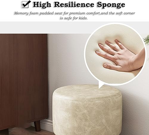 Miniatura 19 de Taburete otomano pequeño con patas de madera, taburete ligero e impermeable de cuero cambiador de zapatos, taburete cuadrado que ahorra espacio,