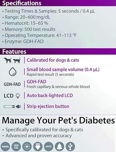 Miniatura 4 de Tiras de prueba de diabetes para perros y gatos, 50 tiras compatibles con el kit de prueba de diabetes VetMate
