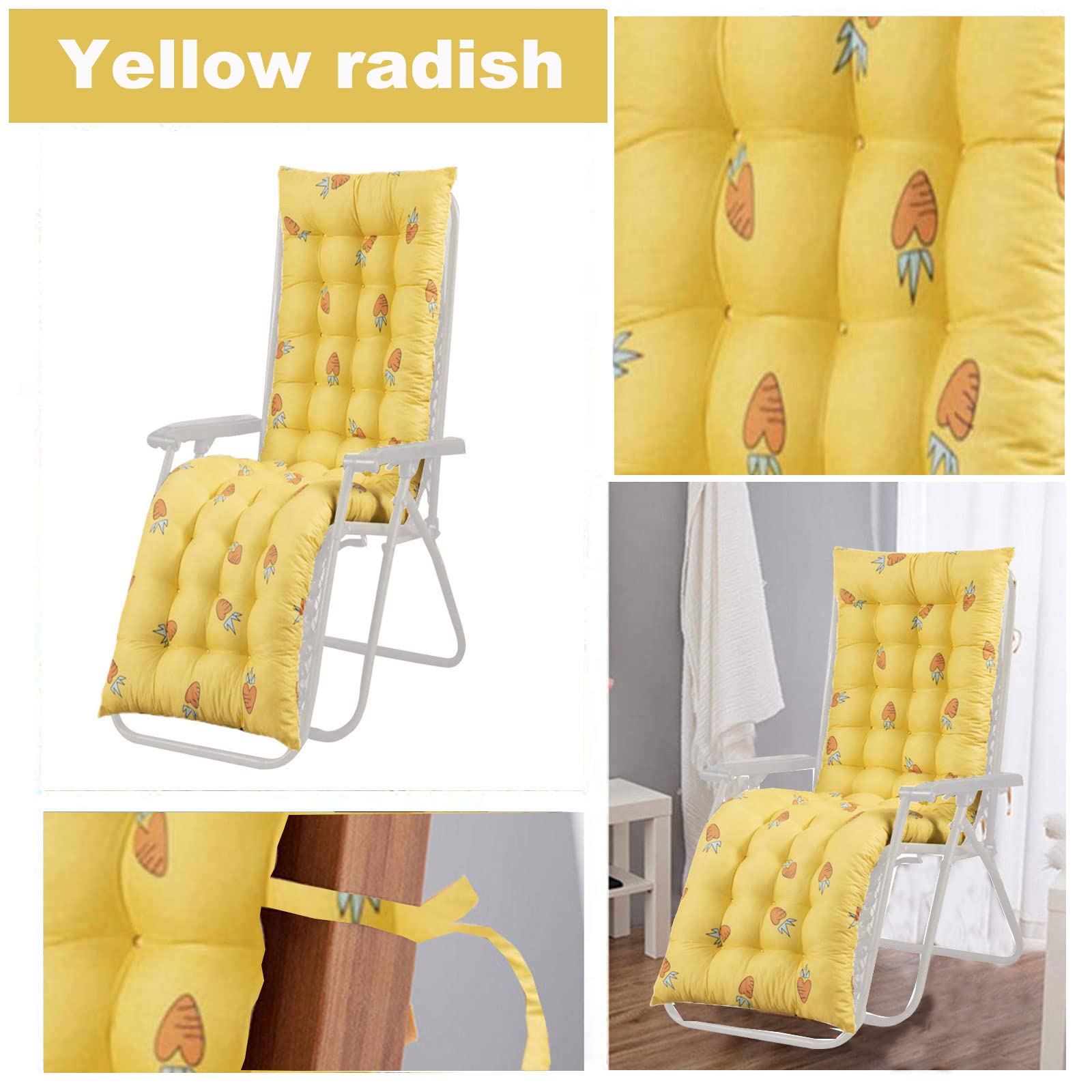 Cuscino Imbottito Sdraio per sedie a Dondolo per Interni/Esterni Cuscino per Divano a Dondolo per Giardino Giardino Reclinabile Cuscini (Yellow Radish 61inch)