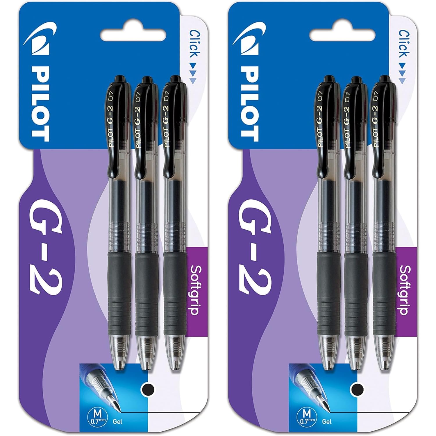 PILOT G207 Retractable Gel Rollerball Pen | 0.7mm Medium Nib/Tips | Black Ink | Pack of 6 Pens