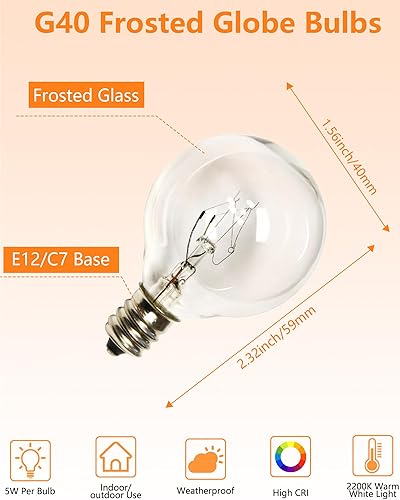 Bombillas de repuesto G40, bombillas de globo de 5 W que se adaptan a la base de tornillo de candelabro E12C7, bombillas pequeñas transparentes de