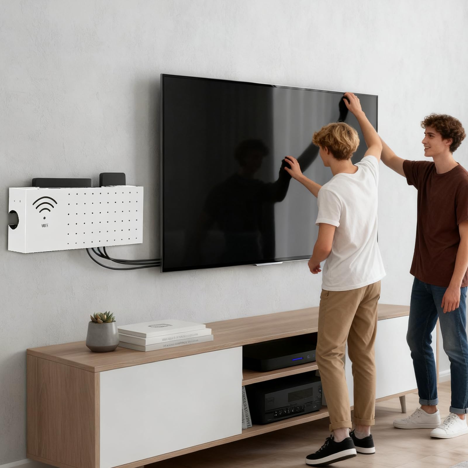 Nascondino Box WiFi Organizzatore Multifunzionale In Acciaio Al Carbonio Da | Copri Scatola Modem per Connessione Rete Presa Uscita Organizzatore Cavo Soggiorno TV Scrivania