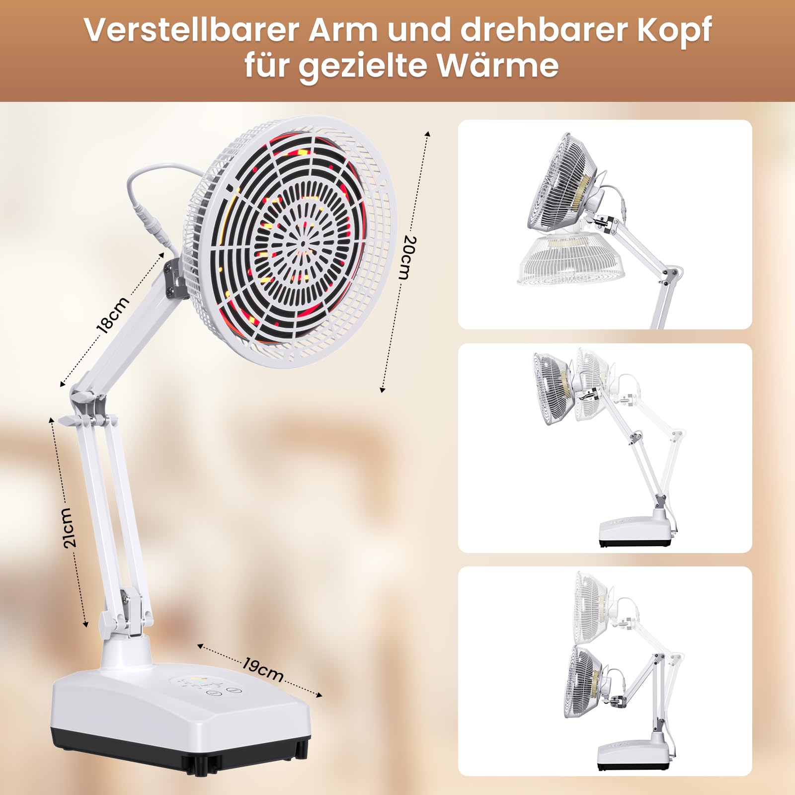 YUNCHI 300W TDP Infrarot Therapielampe, Rotlichtlampe mit 4 Timer-Einstellungen – Wärmelampe für gezielte, wohltuende Tiefenwärme