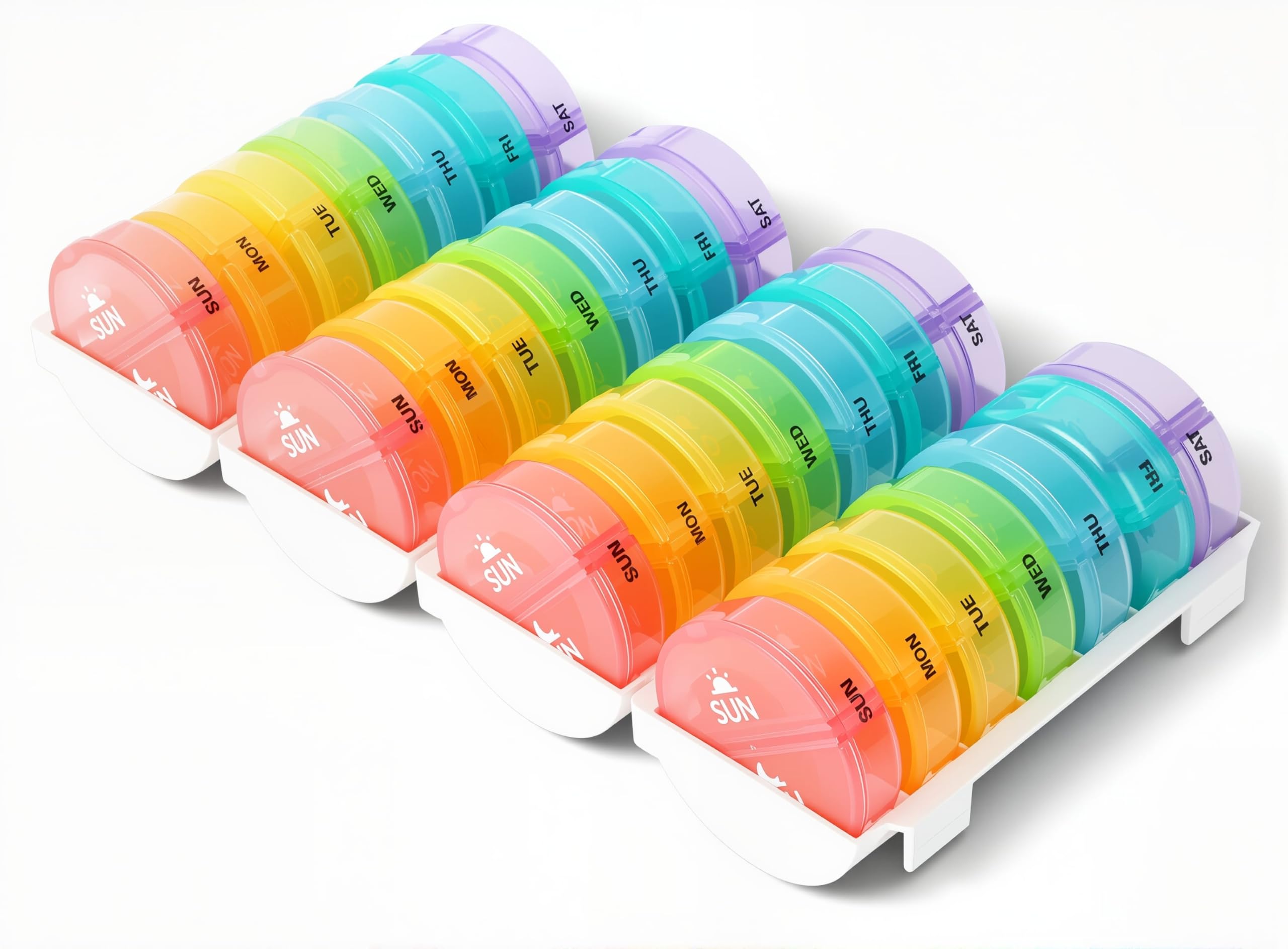 XL miesięczny organizer na tabletki 2 razy dziennie, AM/PM, jeden miesiąc pudełko na tabletki 28 dni, codzienne etui na tabletki, duże 4 tygodnie, duże przegródki na tabletki, witaminy, olejki rybne (tęcza)