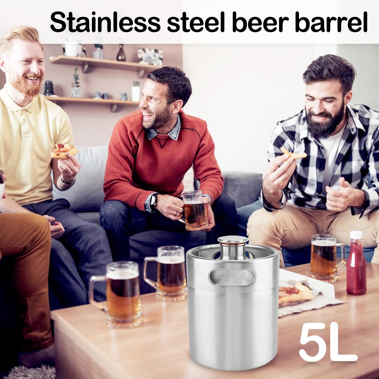 Barril de Cerveza de 5 Litros, Mini Barril Growler de Acero Inoxidable 304 Barril de Cerveza Portátil con Tapa En Espiral Hexagonal Para Elaboración Casera Elaboración Artesanal Y Cerveza de Barril