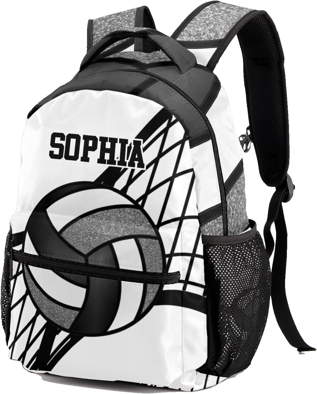 Personalized Custom Volleyball Black White Backpack Lightweight Travel Hiking Causual Bag With Name