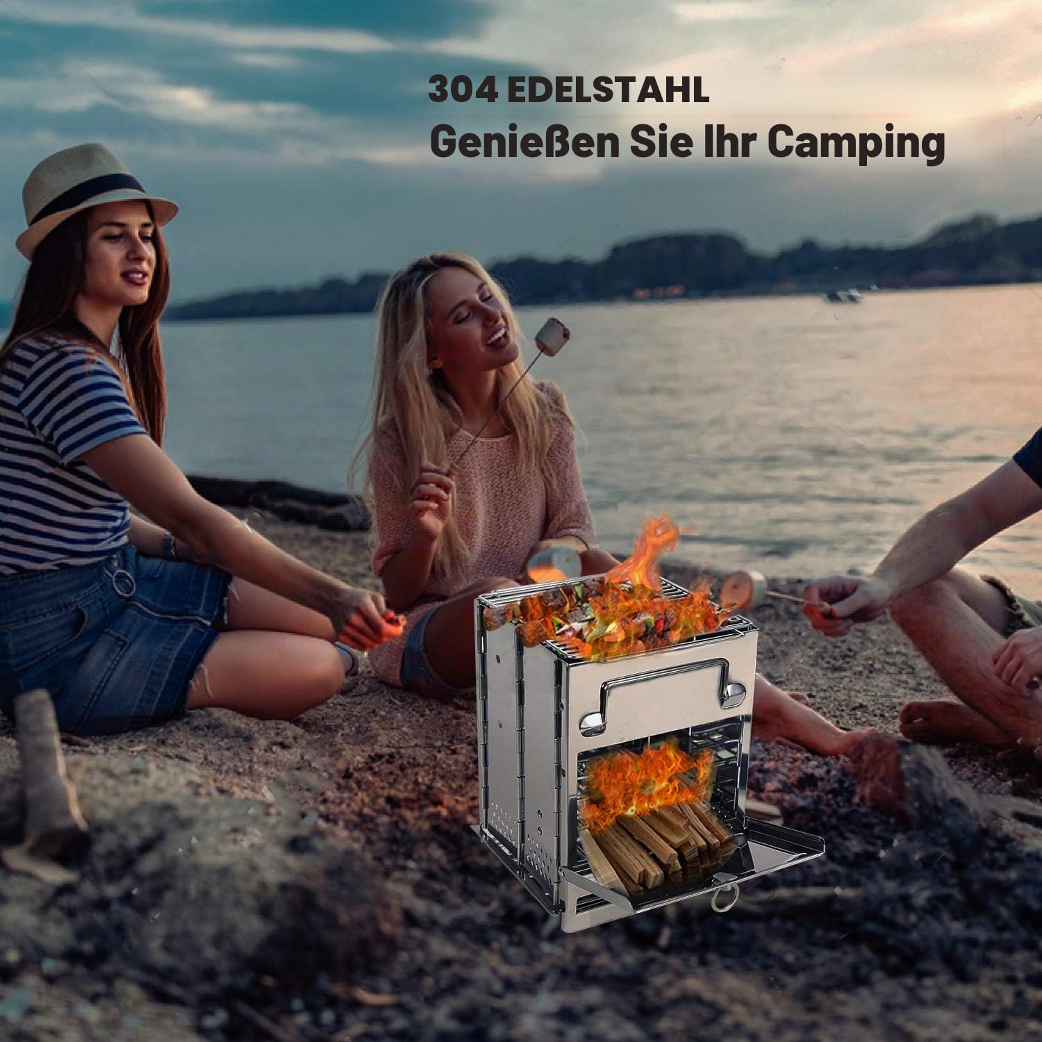 REDCAMP Camping Holzofen, Edelstahl, kompakt, tragbar, faltbar, Mini-Kraftstoff-Campingkocher mit Aufbewahrungstasche, perfekt für Rucksackreisen, Wandern, Reisen, Outdoor, Kochen, Picknick, Grillen