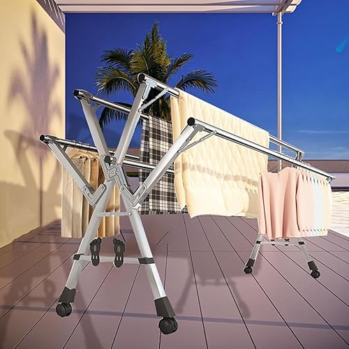 Miniatura 7 de Clothes Drying Rack, 63in Heavy Duty Stainless Steel Laundry Drying Rack Foldable for Outdoor Indoor Use, Retractable Portable Clothesline for