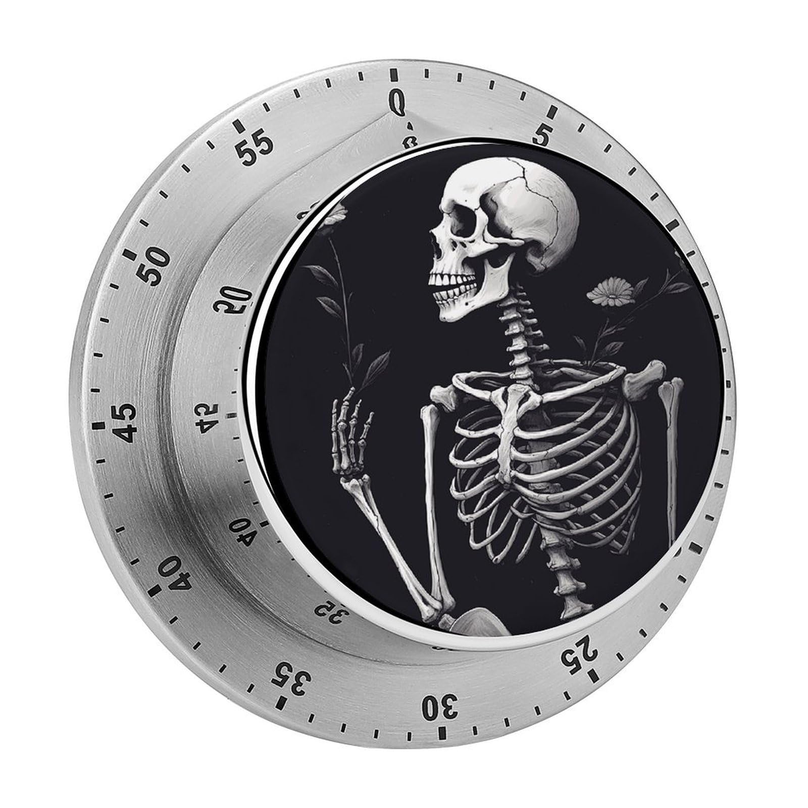 Aesthetic Skeleton Visual Timer with Loud Alarm 60-Minute Kitchen Timers Exquisite Stainless Steel Body - Mechanical Desk Timer Countdown Clock for Cooking Chef Clock