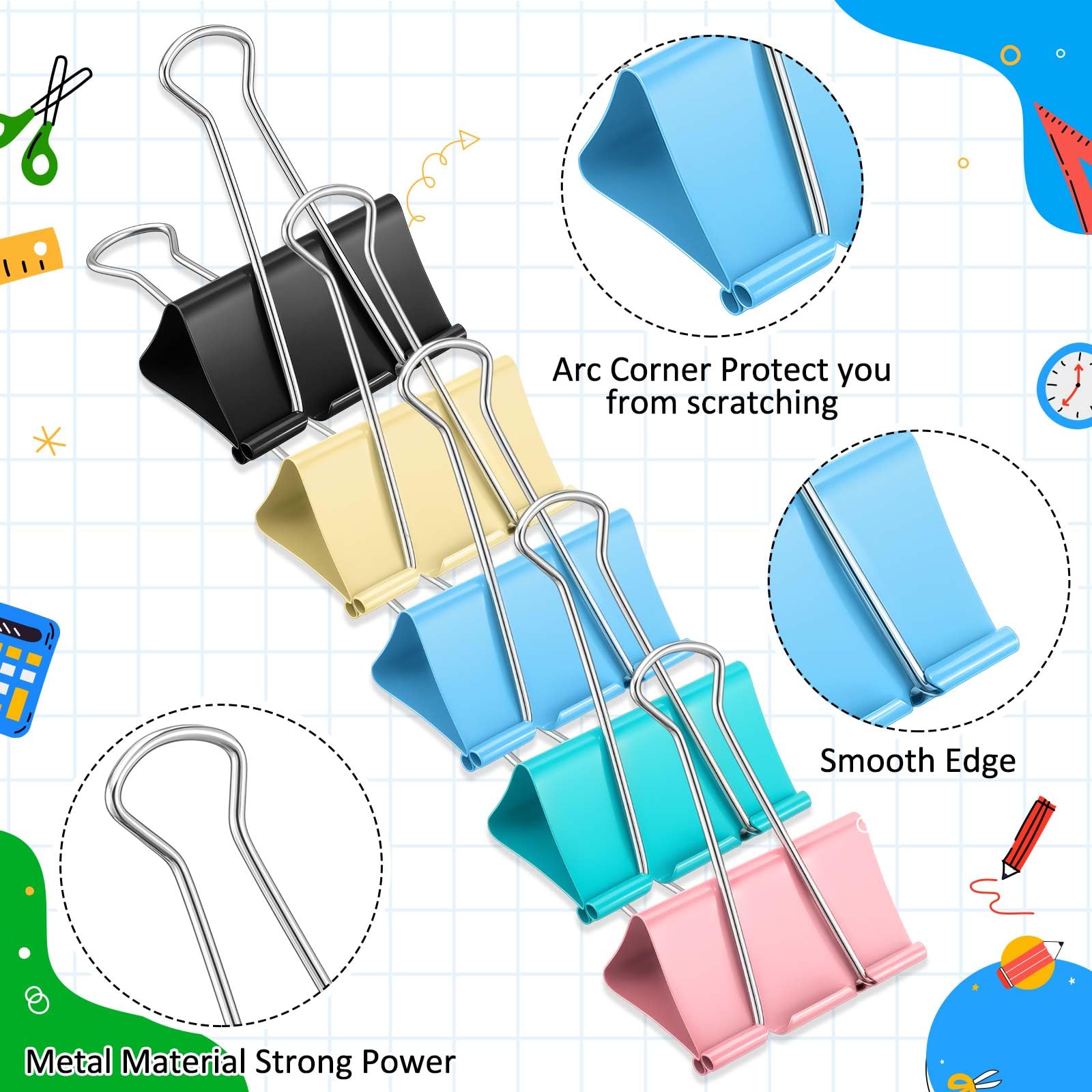 Lot de 48 pinces à reliure Jumbo de 7,6 cm, pinces à papier très résistantes pour fournitures de bureau et de maison (multicolore, noir)