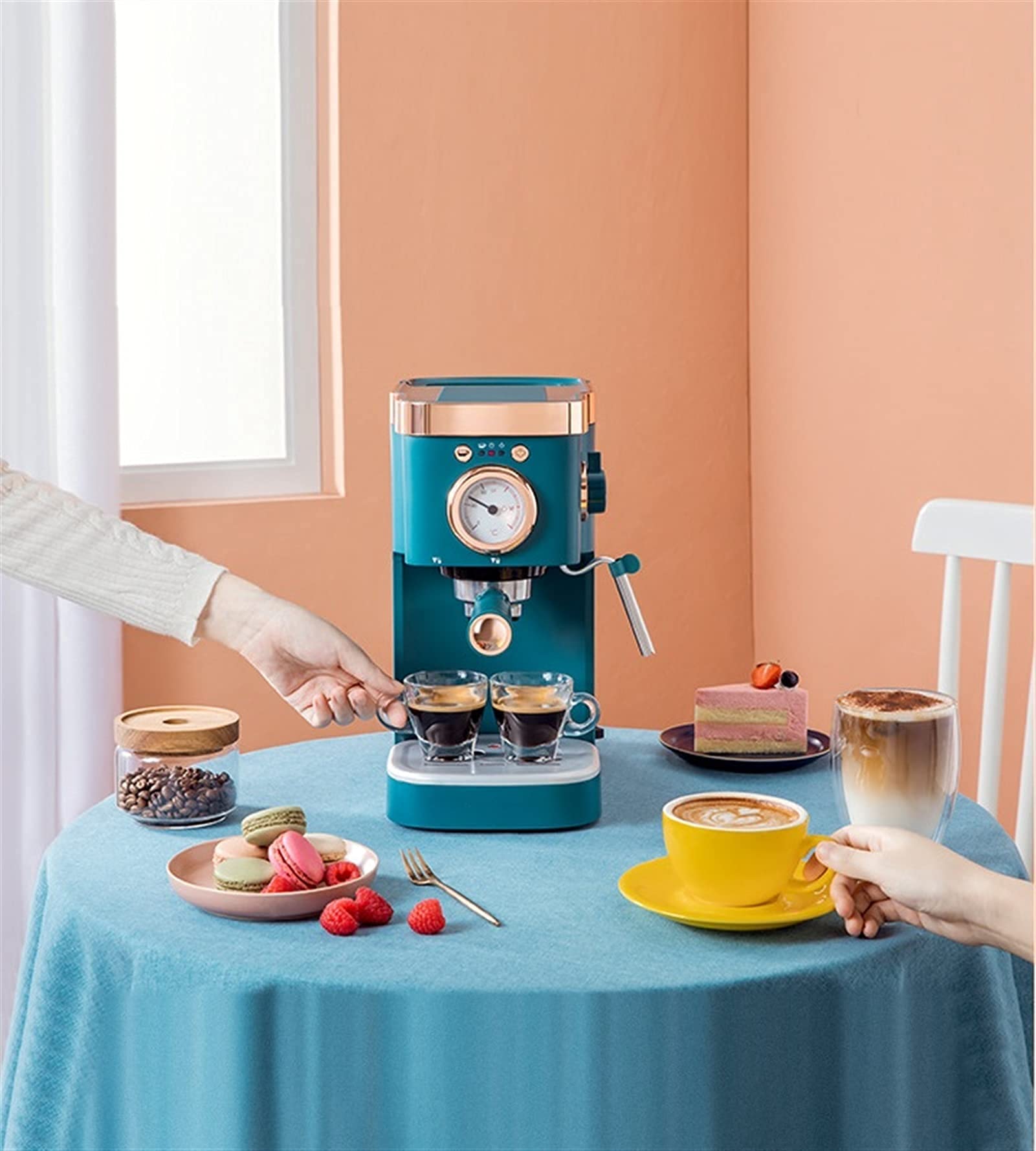Ekspres do kawy Espresso Półautomatyczny ekspres do kawy w proszku Elektryczny stylowy wygląd do nowoczesnych kuchni domowych (kolor: zielony)