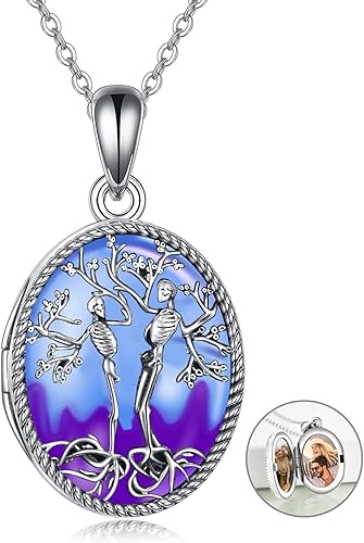 ONEFINITY Collar con medallón de árbol de la vida, collar de plata de ley que sostiene fotos, colgante de medallón del árbol de la vida para