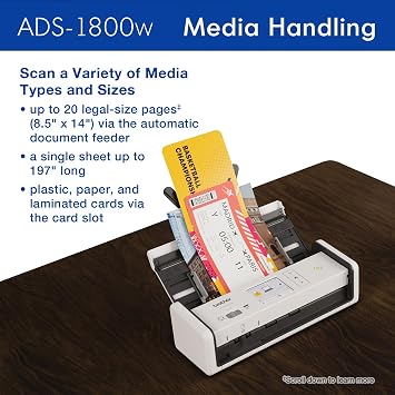 Brother ADS-1800W Wireless Compact Desktop Scanner | Scan Speeds of Up to 30ppm | 2.8 Color Touchscreen