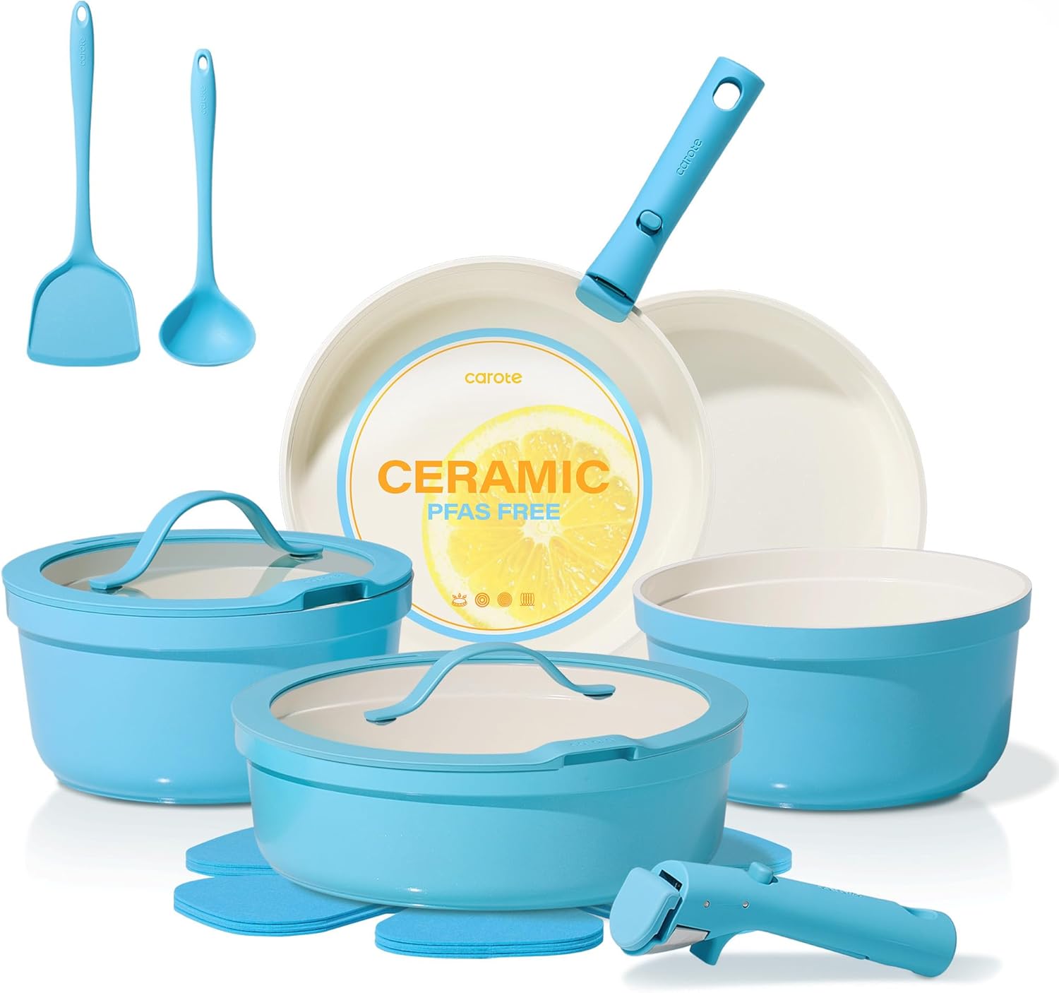 CAROTE 15pcs Pots and Pans Set,Ceramic Cookware Sets Non Stick with ...