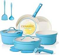 CAROTE 15-Piece Ceramic Non-Stick Pots & Pans Set with Detachable Handles - Induction, Oven Safe, Space-Saving Stackable Cookware