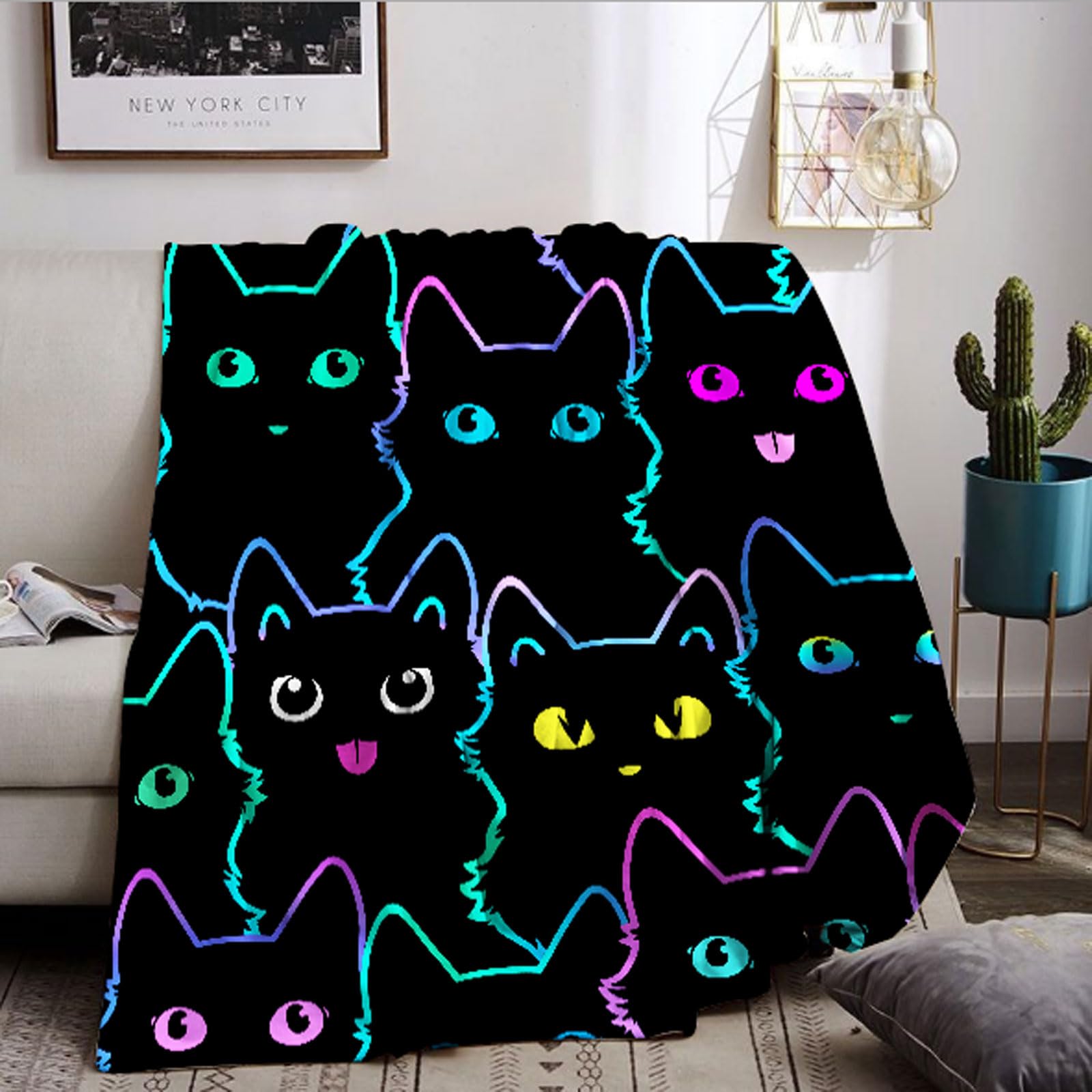 Manta con diseño de Gatos, Bonito diseño de Animales, Manta mullida de Franela de Forro Polar, para niños y Adultos (A, 130x150cm)