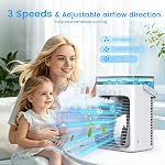 Mini Air Conditionneur, 4-in-1 portatif Air Conditionneur avec 1000ML Réservoir d'eau Petit AC Unité Air Refroidissement USB Ventilateur de refroidissement par évaporation alimenté avec 2/4/8H Minuterie & Lumière pour la chambre à coucher du bureau