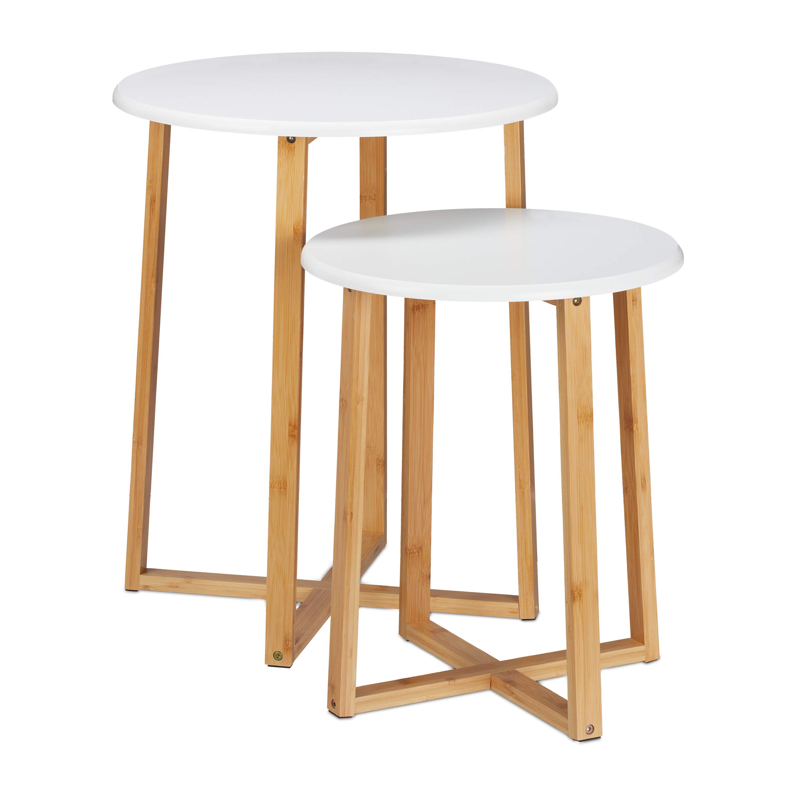 Relaxdays Tavolini da Salotto Rotondi, Set 2 Tavoli, H 48,5 e 60,5 cm, Design Moderno per Soggiorno, Naturale Bianco
