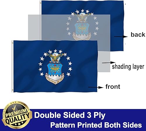 Miniatura 2 de Banderas de la Fuerza Aérea de 3 x 5 para exteriores, de doble cara, banderas militares resistentes de la USAF con 2 ojales de latón para pared