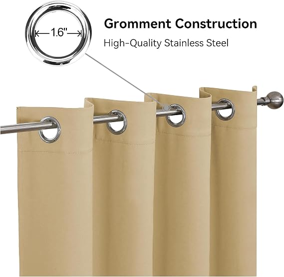 CUCRAF Blackout Curtains for Bedroom & Living Room,Beige Thermal Curtains,114 Inch Drop,2 Panels, Eyelet, Soundproof Room Dividers W55 x L114